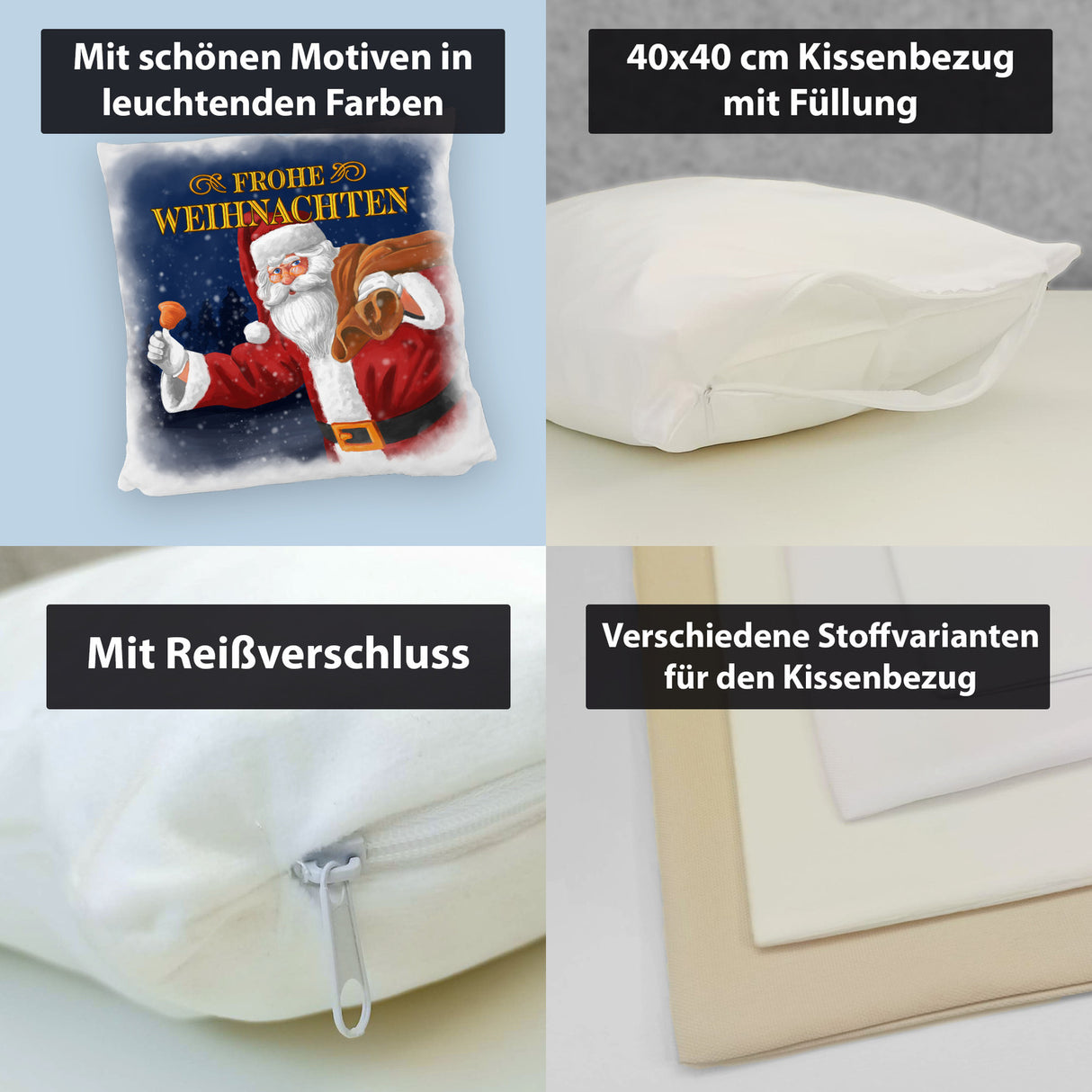 Traditioneller Weihnachtsmann Kissen mit Spruch Frohe Weihnachten