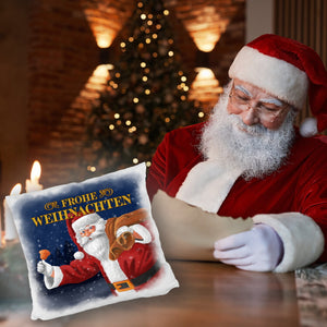 Traditioneller Weihnachtsmann Kissen mit Spruch Frohe Weihnachten