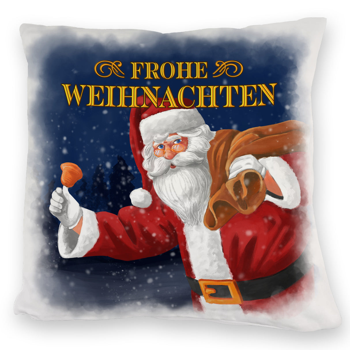 Traditioneller Weihnachtsmann Kissen mit Spruch Frohe Weihnachten