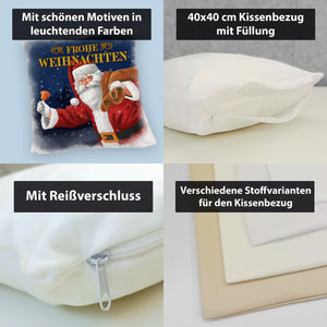 Traditioneller Weihnachtsmann Kissen mit Spruch Frohe Weihnachten