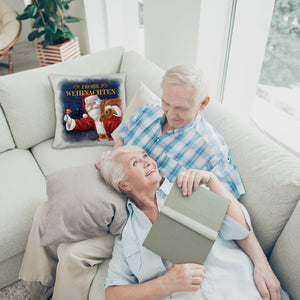 Traditioneller Weihnachtsmann Kissen mit Spruch Frohe Weihnachten