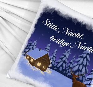 Winterlandschaft mit Hirsch Kissen mit Spruch Stille Nacht heilige Nacht