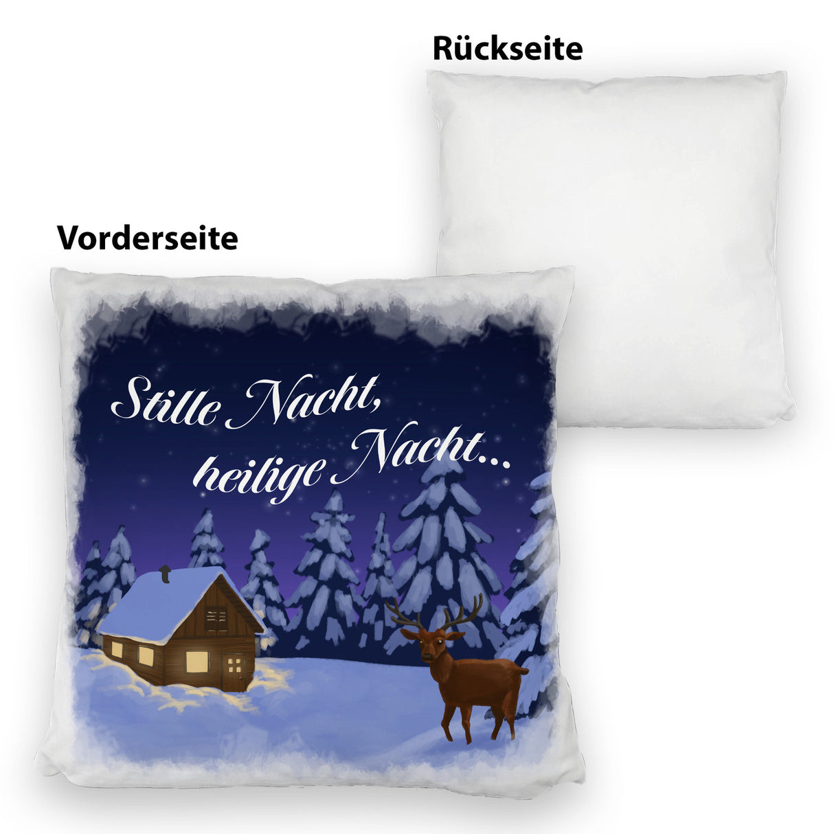 Winterlandschaft mit Hirsch Kissen mit Spruch Stille Nacht heilige Nacht
