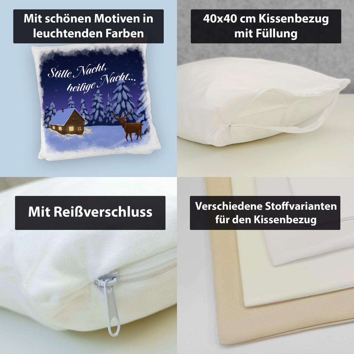 Winterlandschaft mit Hirsch Kissen mit Spruch Stille Nacht heilige Nacht