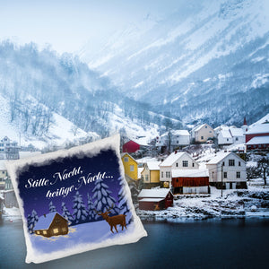 Winterlandschaft mit Hirsch Kissen mit Spruch Stille Nacht heilige Nacht