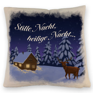 Winterlandschaft mit Hirsch Kissen mit Spruch Stille Nacht heilige Nacht