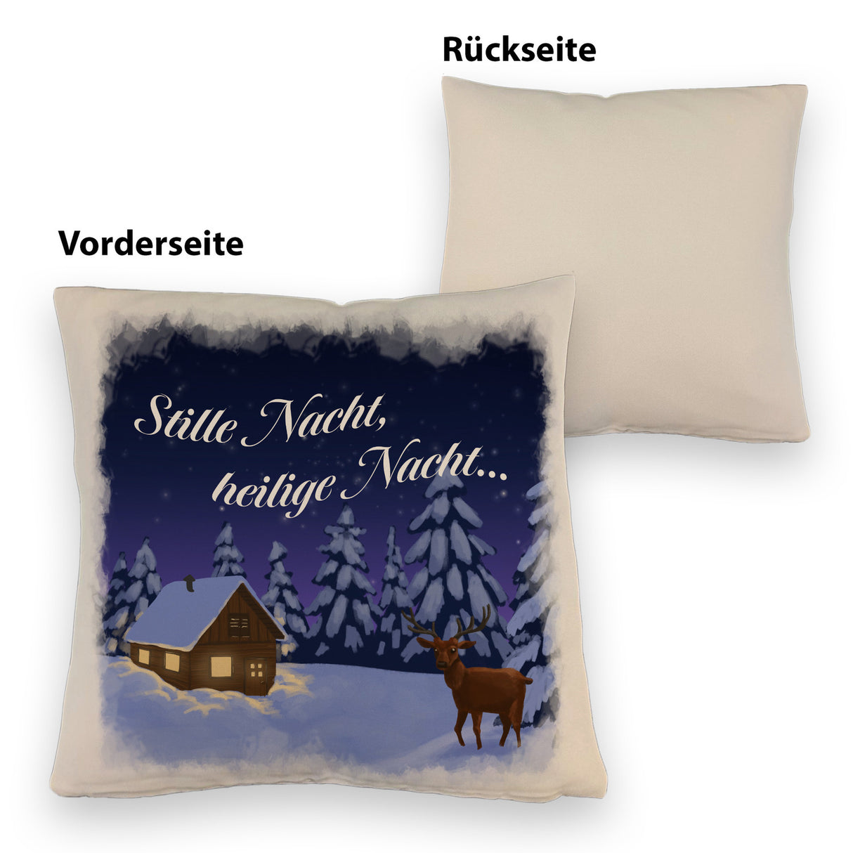 Winterlandschaft mit Hirsch Kissen mit Spruch Stille Nacht heilige Nacht
