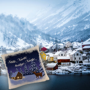 Winterlandschaft mit Hirsch Kissen mit Spruch Stille Nacht heilige Nacht