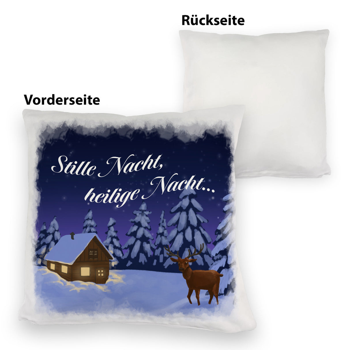 Winterlandschaft mit Hirsch Kissen mit Spruch Stille Nacht heilige Nacht