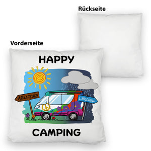Hippie Wohnmobil Kissen mit Spruch Happy Camping