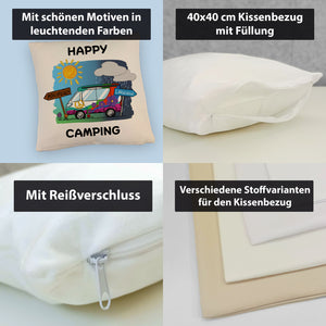 Hippie Wohnmobil Kissen mit Spruch Happy Camping