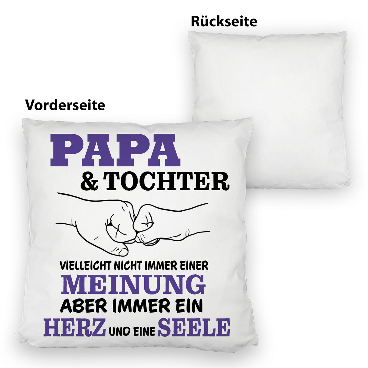 Papa & Tochter Kissen in lila mit Spruch Ein Herz und eine Seele