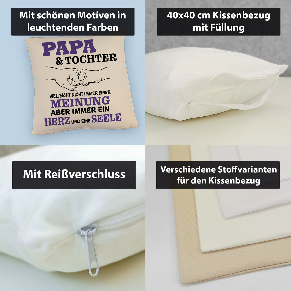 Papa & Tochter Kissen in lila mit Spruch Ein Herz und eine Seele