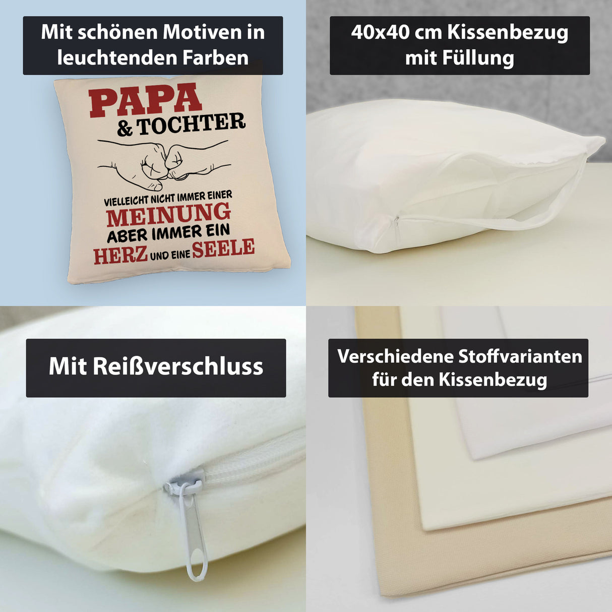 Papa & Tochter Kissen in lila mit Spruch Ein Herz und eine Seele