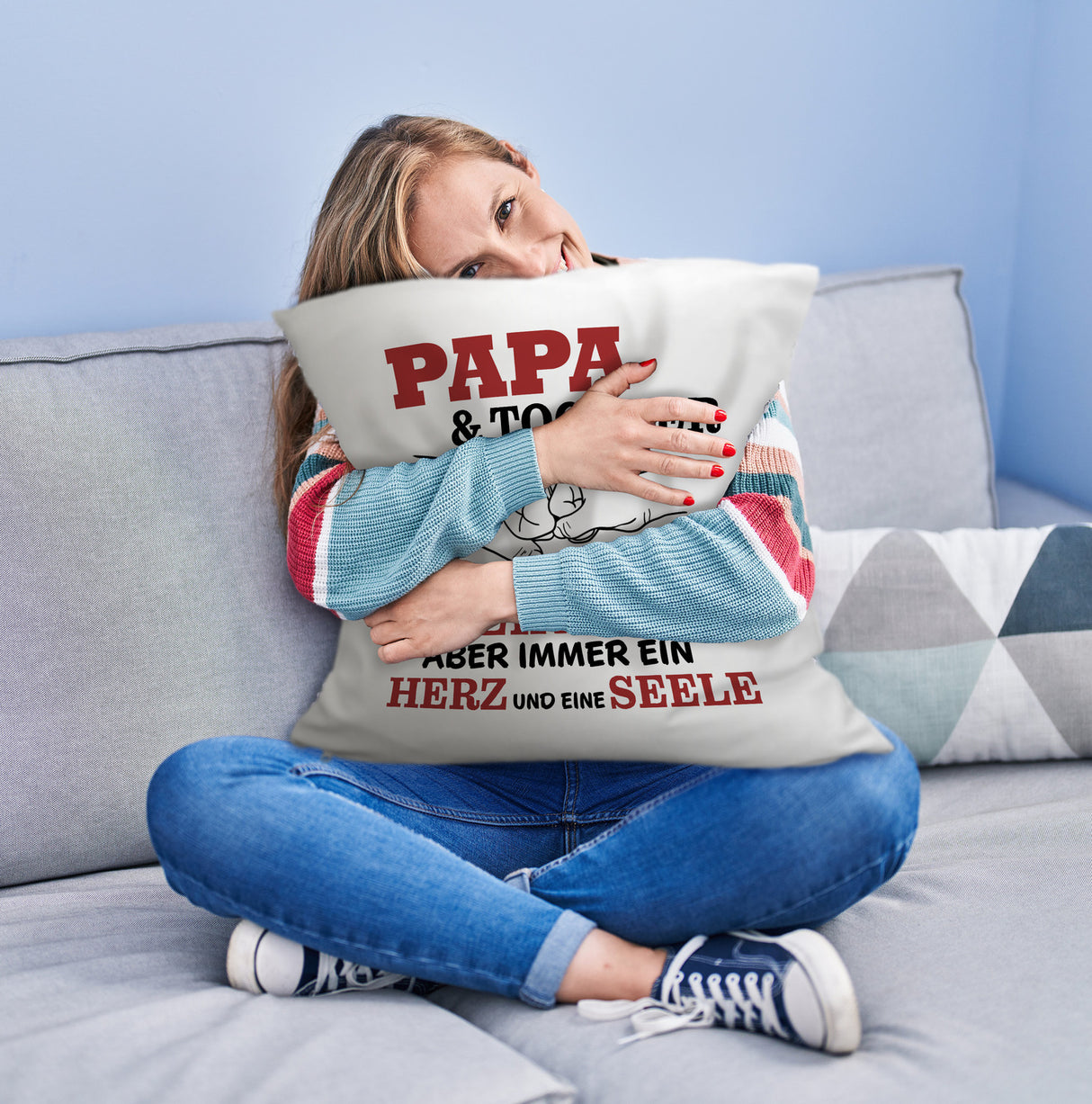 Papa & Tochter Kissen in lila mit Spruch Ein Herz und eine Seele