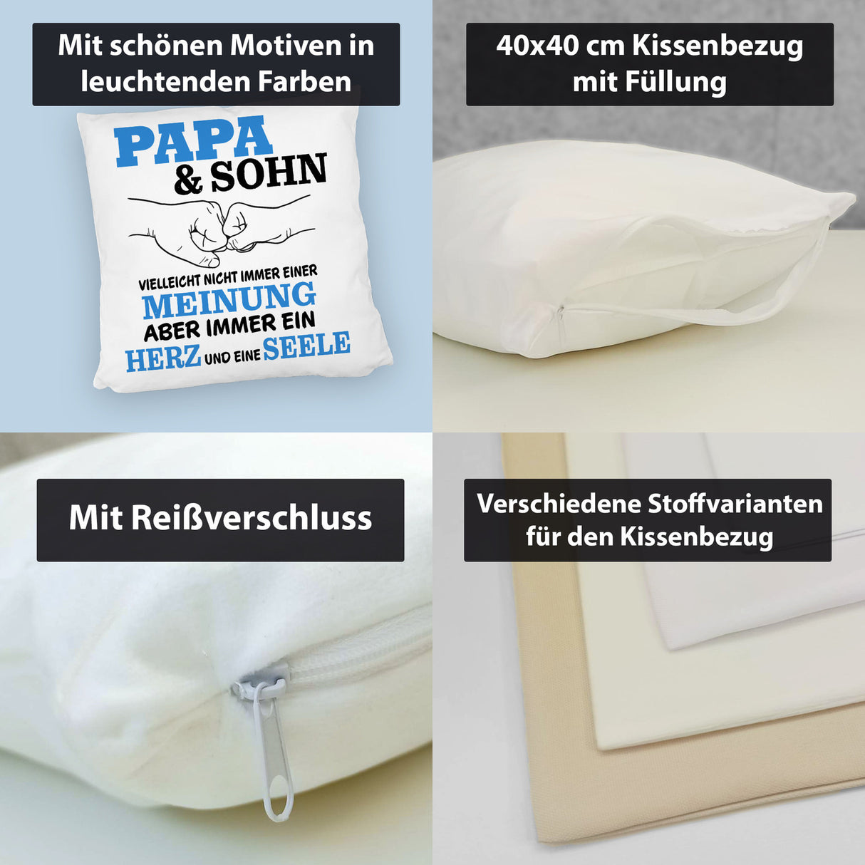 Papa & Sohn Kissen mit Spruch Ein Herz und eine Seele