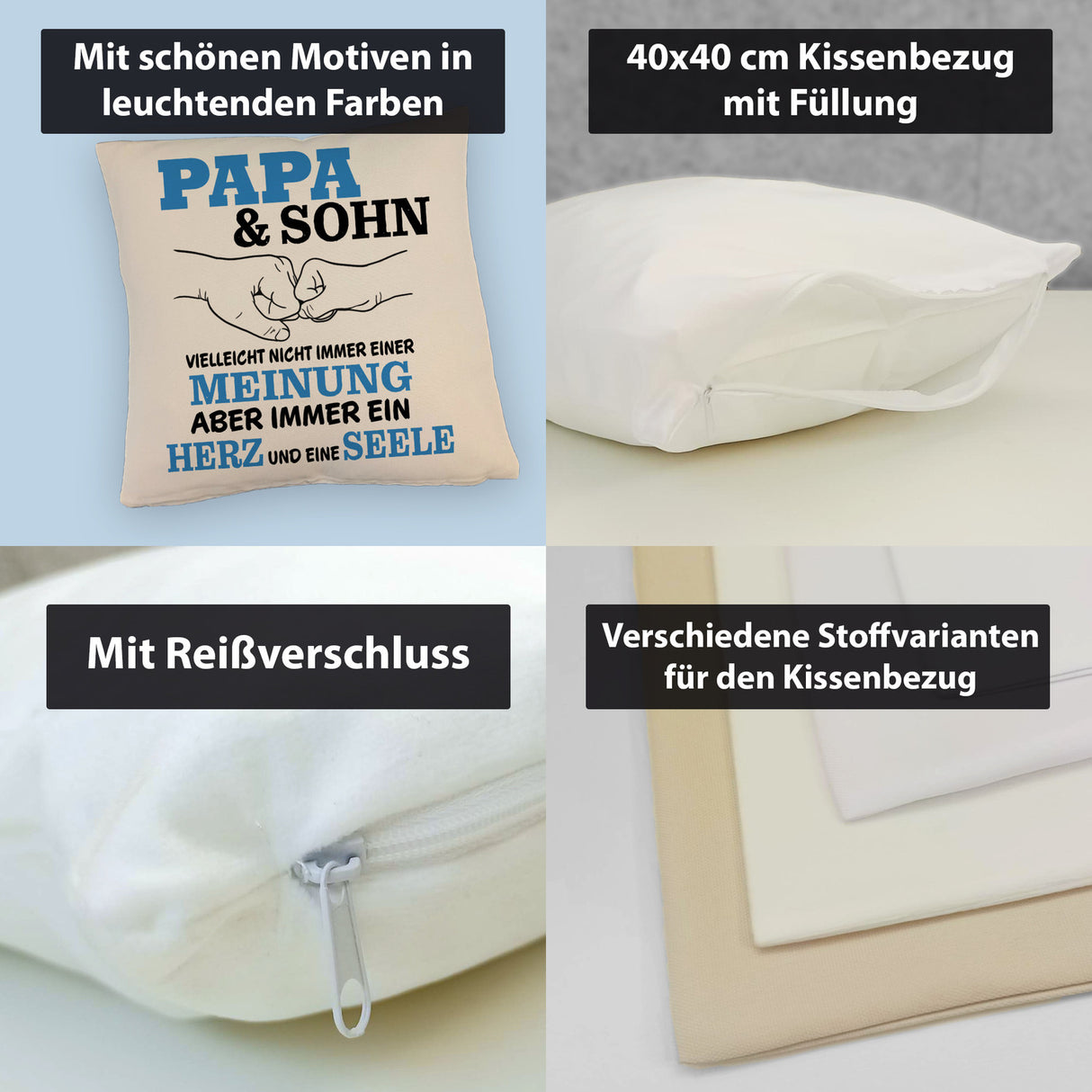 Papa & Sohn Kissen mit Spruch Ein Herz und eine Seele