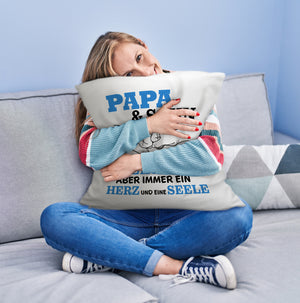 Papa & Sohn Kissen mit Spruch Ein Herz und eine Seele