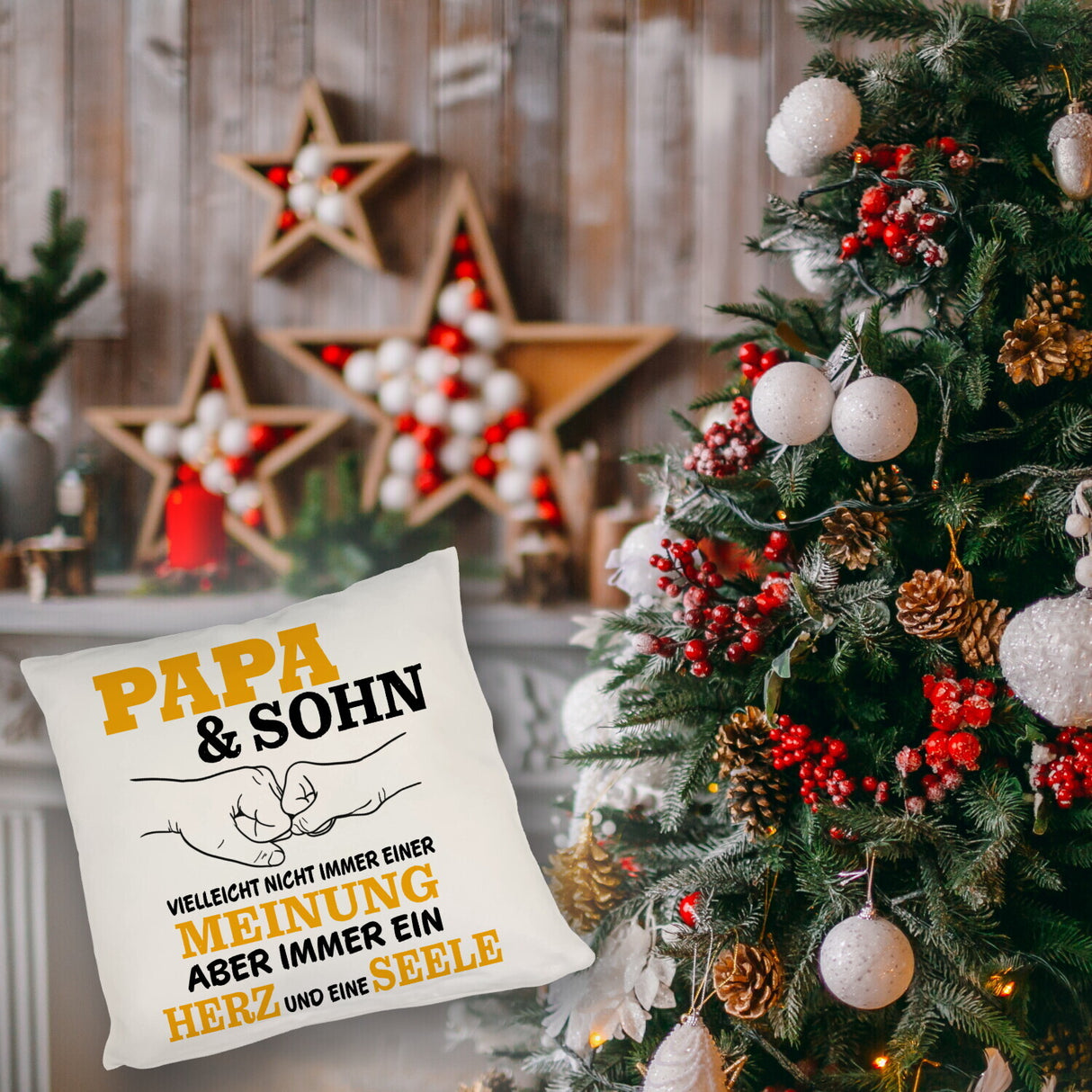 Papa & Sohn Kissen mit Spruch Ein Herz und eine Seele