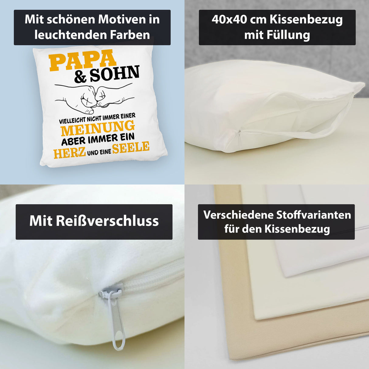 Papa & Sohn Kissen mit Spruch Ein Herz und eine Seele