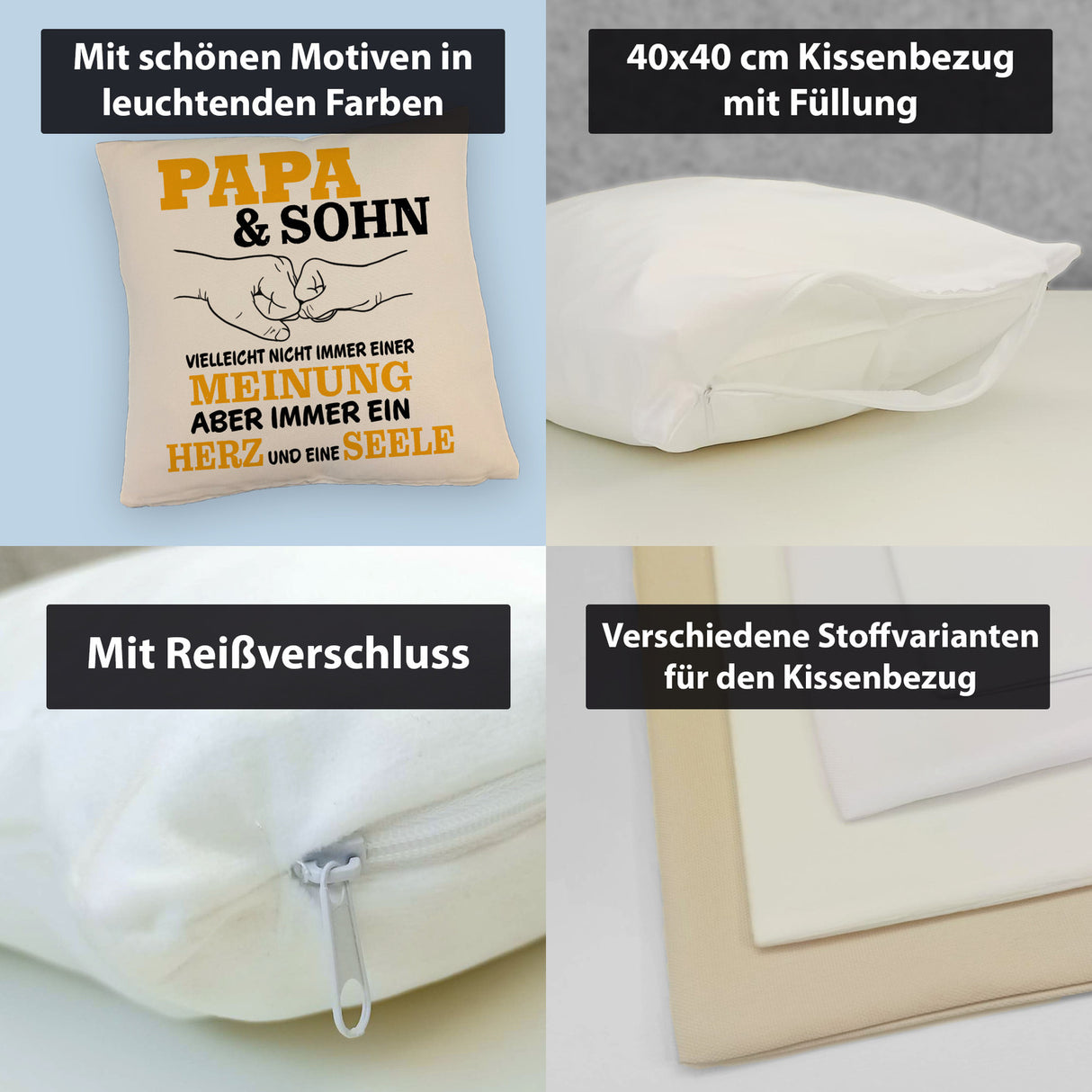 Papa & Sohn Kissen mit Spruch Ein Herz und eine Seele