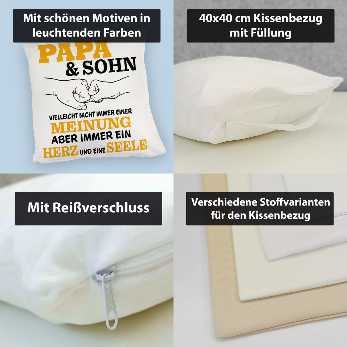 Papa & Sohn Kissen mit Spruch Ein Herz und eine Seele