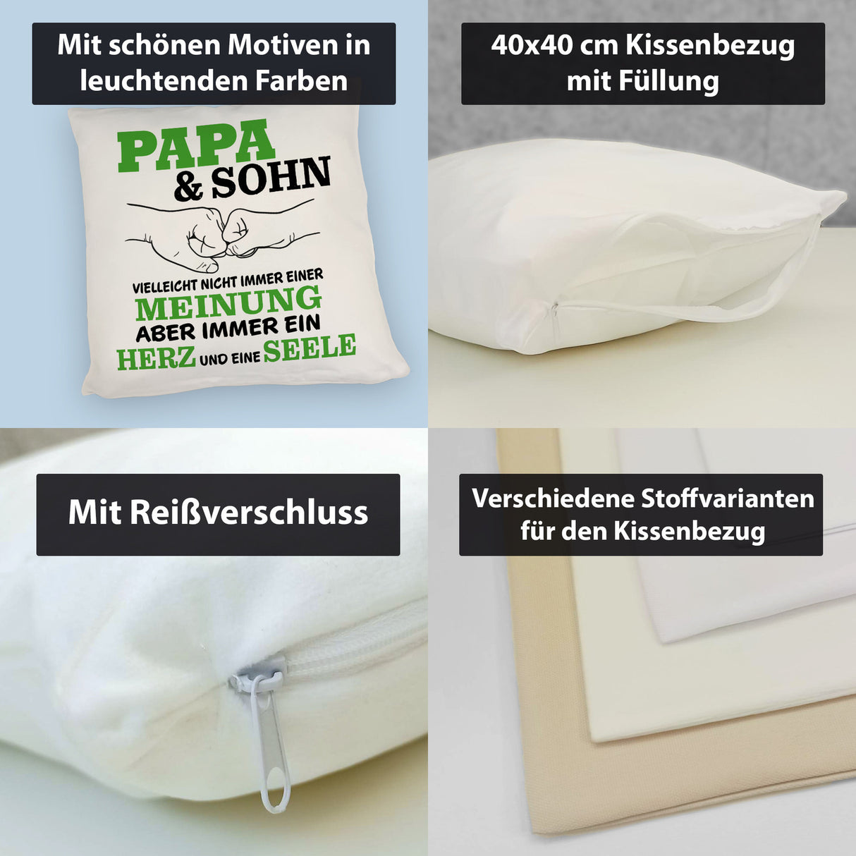 Papa & Sohn Kissen mit Spruch Ein Herz und eine Seele