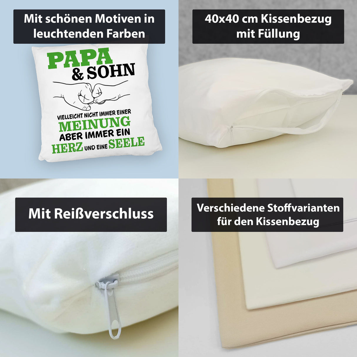 Papa & Sohn Kissen mit Spruch Ein Herz und eine Seele