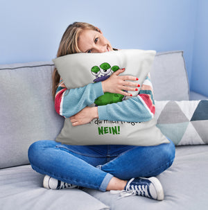 Freches Monster in dunkelrot Kissen mit lustigem Spruch
