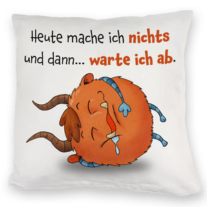 Freches Monster in dunkelrot Kissen mit lustigem Spruch
