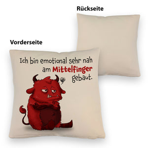 Freches Monster in dunkelrot Kissen mit lustigem Spruch