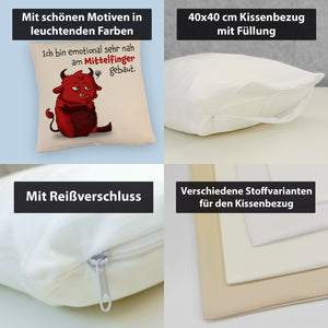 Freches Monster in dunkelrot Kissen mit lustigem Spruch