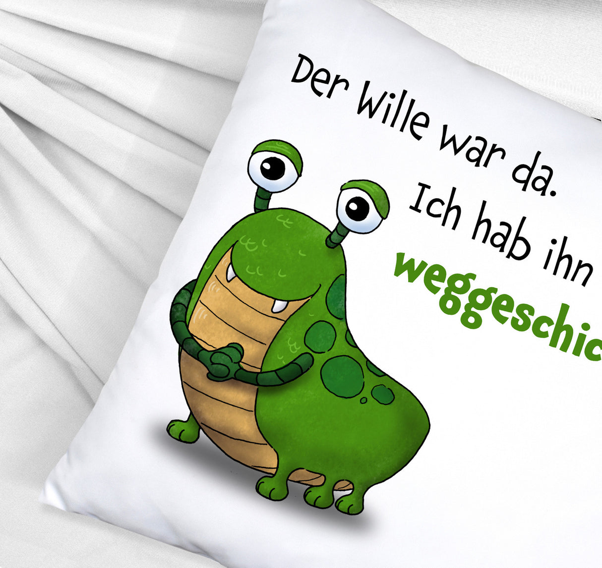 Freches Monster Kissen mit lustigem Spruch