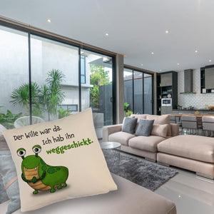 Freches Monster Kissen mit lustigem Spruch