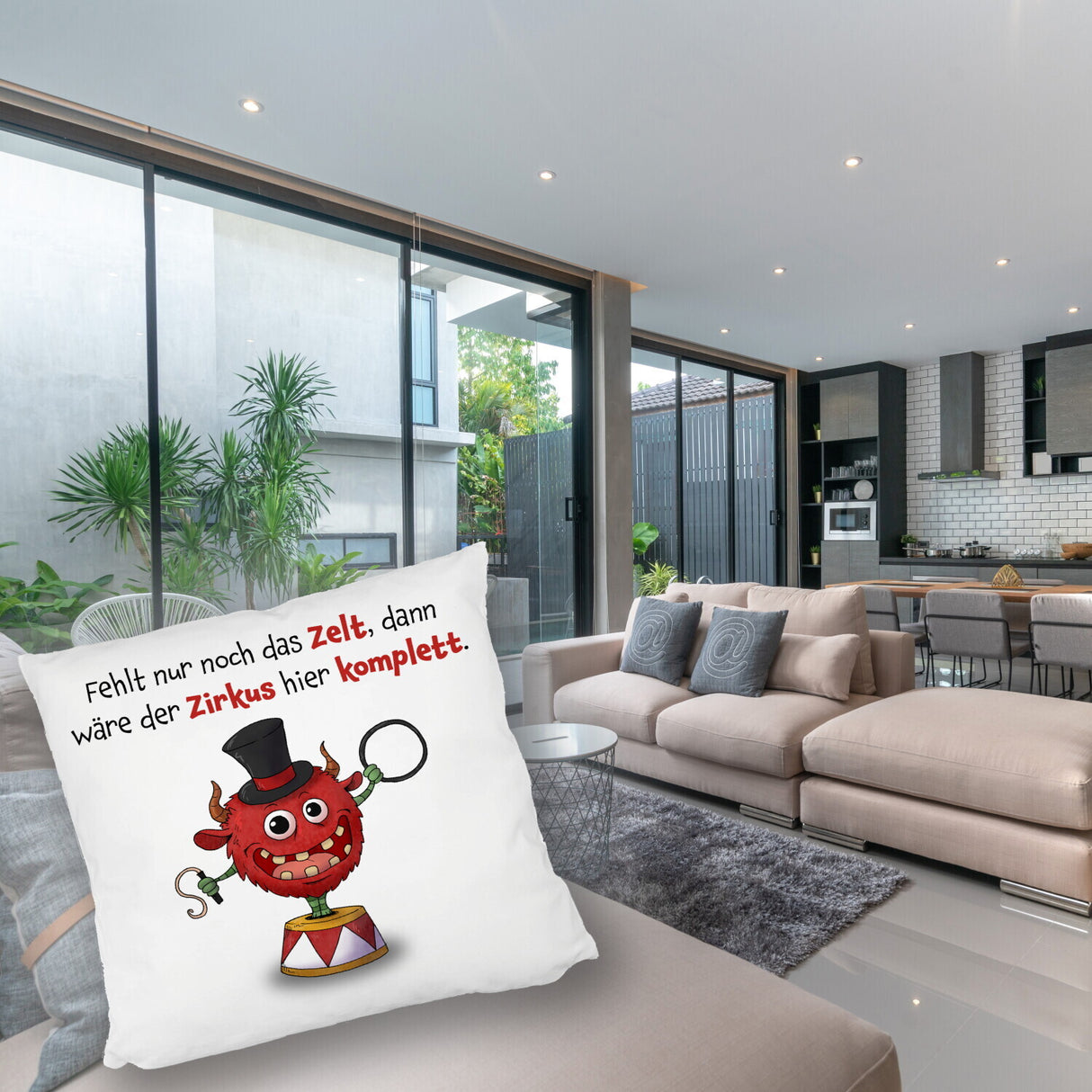Freches Monster Kissen mit lustigem Spruch