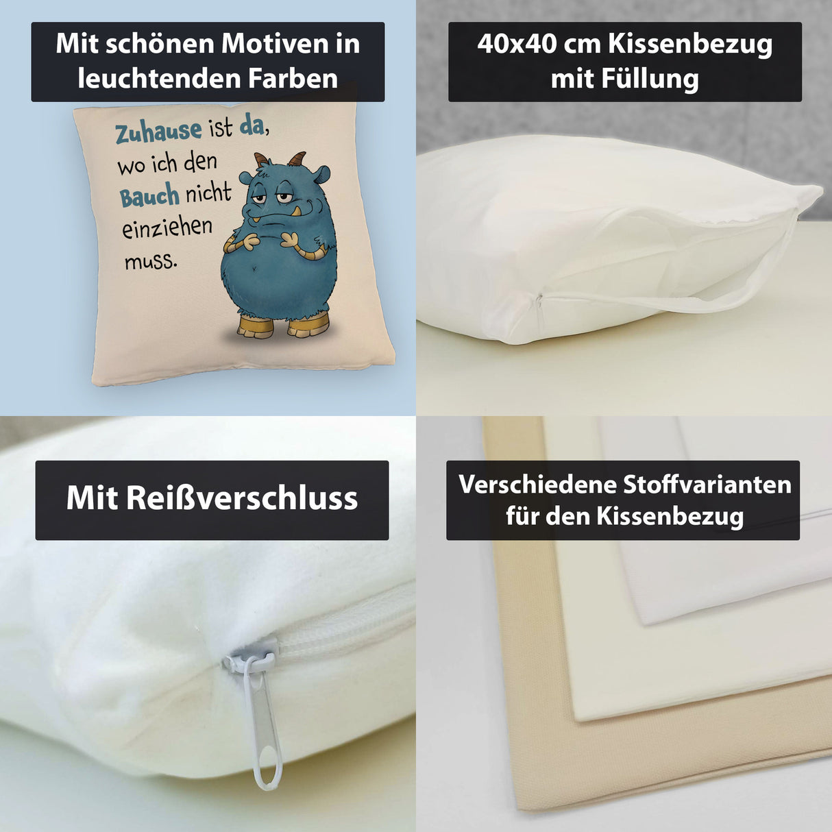 Freches Monster Kissen mit lustigem Spruch