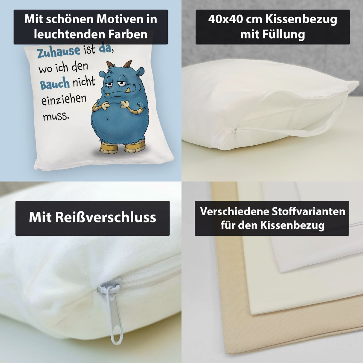 Freches Monster Kissen mit lustigem Spruch