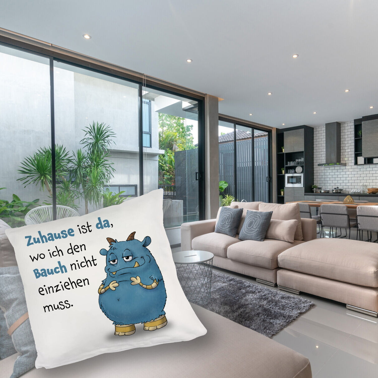Freches Monster Kissen mit lustigem Spruch