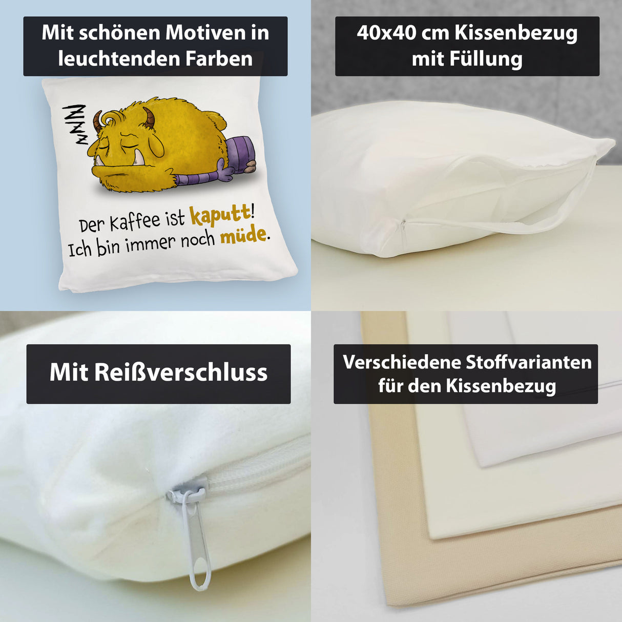 Freches Monster Kissen mit lustigem Spruch