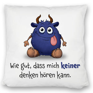 Freches Monster in dunkelblau Kissen mit lustigem Spruch