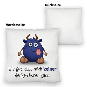 Freches Monster in dunkelblau Kissen mit lustigem Spruch