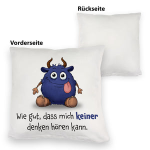 Freches Monster in dunkelblau Kissen mit lustigem Spruch