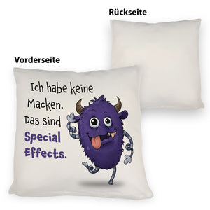 Freches Monster in dunkelblau Kissen mit lustigem Spruch