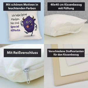 Freches Monster in dunkelblau Kissen mit lustigem Spruch