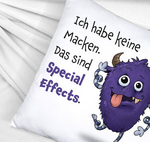 Freches Monster in dunkelblau Kissen mit lustigem Spruch