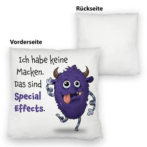 Freches Monster in dunkelblau Kissen mit lustigem Spruch