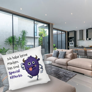 Freches Monster in dunkelblau Kissen mit lustigem Spruch