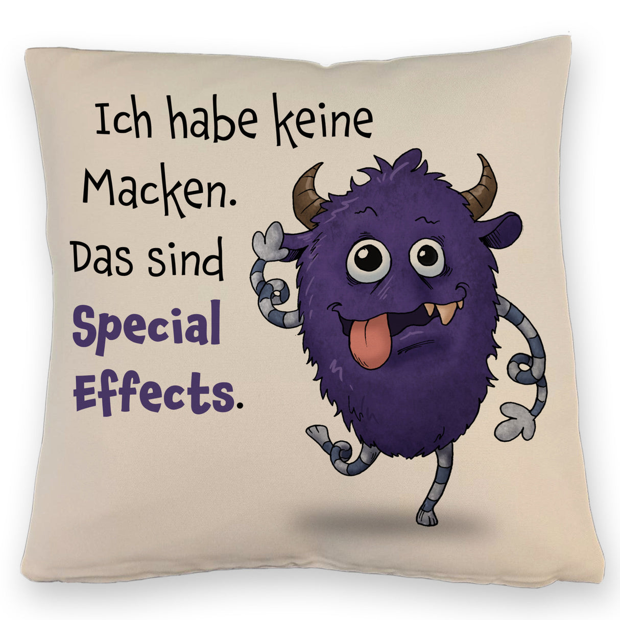 Freches Monster in dunkelblau Kissen mit lustigem Spruch