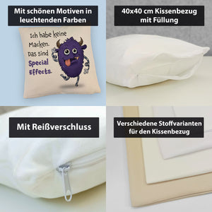Freches Monster in dunkelblau Kissen mit lustigem Spruch