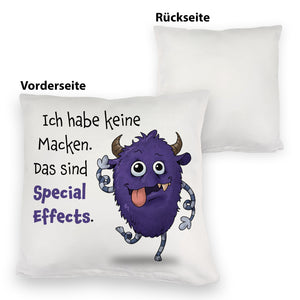 Freches Monster in dunkelblau Kissen mit lustigem Spruch